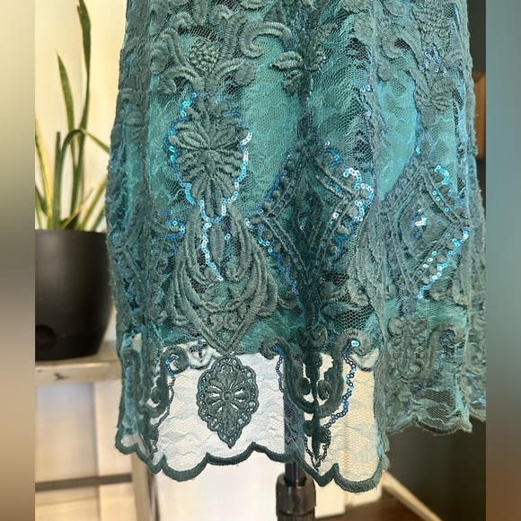 Altar'd State Teal with Blue Sequence Lace Holiday Dress Size small - Picture 3 of 11
